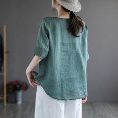 Women's Embroidered V-neck Short-sleeved T-shirt