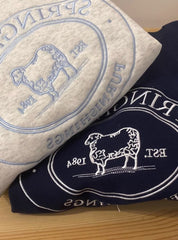 Embroidered Lamb Round Neck Long Sleeve Fleece Pullover