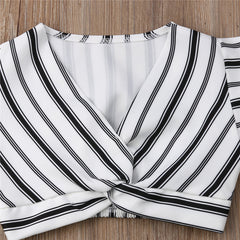 Stylish Baby Girl Suit Striped Sleeveless Short Top And Long Skirt