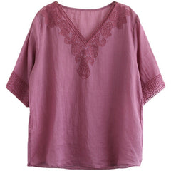 Women's Embroidered V-neck Short-sleeved T-shirt