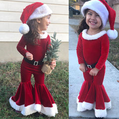 Christmas Long-sleeved Shirt Bell Bottoms Hat Three-piece Children's Clothing