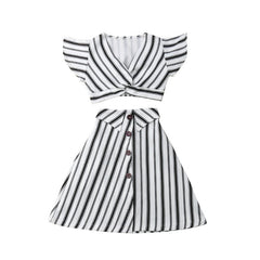 Stylish Baby Girl Suit Striped Sleeveless Short Top And Long Skirt