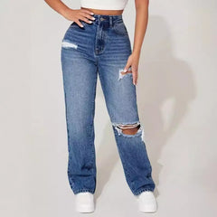 American Ripped Trendy Women's Jeans Straight