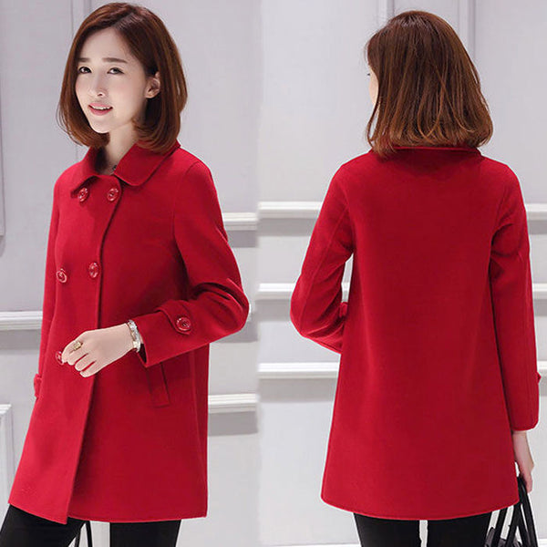 Woolen Women's Mid-length Slim Fit Overcoat
