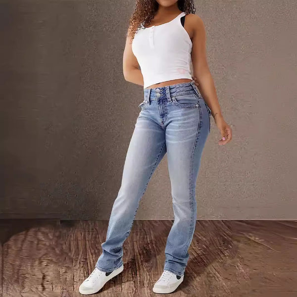 New Trendy Women's All-match High Waist Comfort Washed Slim Fit Denim