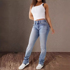 New Trendy Women's All-match High Waist Comfort Washed Slim Fit Denim