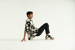 Black and white Tie & dye, Texture fabric, Baggy T-Shirt, 3/4 Sleeves and Crew Neck