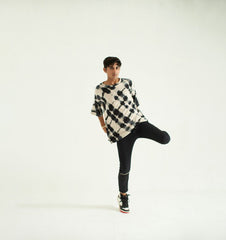 Black and white Tie & dye, Texture fabric, Baggy T-Shirt, 3/4 Sleeves and Crew Neck