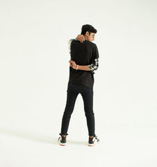 Black and white Tie & dye, Texture fabric, Baggy T-Shirt, 3/4 Sleeves and Crew Neck
