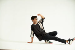 Black and white Tie & dye, Texture fabric, Baggy T-Shirt, 3/4 Sleeves and Crew Neck