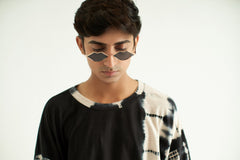 Black and white Tie & dye, Texture fabric, Baggy T-Shirt, 3/4 Sleeves and Crew Neck