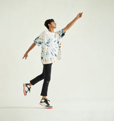 Tie & dye Baggy T-Shirt, 3/4 Sleeves and Crew Neck