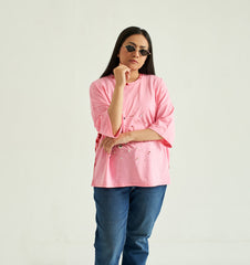 Pink Baggy T-Shirt, 3/4 Sleeves and Crew Neck