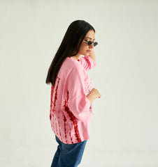 Pink Baggy T-Shirt, 3/4 Sleeves and Crew Neck