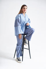 Blue Cotton Stripe Baggy Top & Bottom (Complete suit)