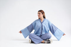 Blue Cotton Stripe Baggy Top & Bottom (Complete suit)