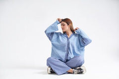Blue Cotton Stripe Baggy Top & Bottom (Complete suit)