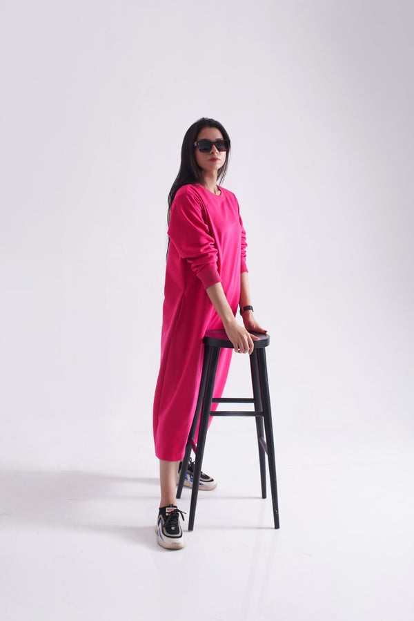 Long Crew Neck Fleece Shirt With Pockets