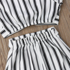 Stylish Baby Girl Suit Striped Sleeveless Short Top And Long Skirt