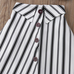 Stylish Baby Girl Suit Striped Sleeveless Short Top And Long Skirt