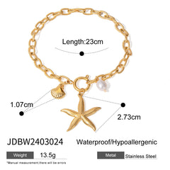 Stainless Steel Starfish Shell Conch Bracelet