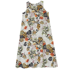 Printed Cotton Linen Round Neck Sleeveless Dress