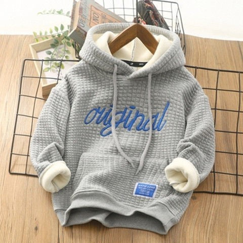 Boys' Whole Velvet Embroidered Fleece Hoodie